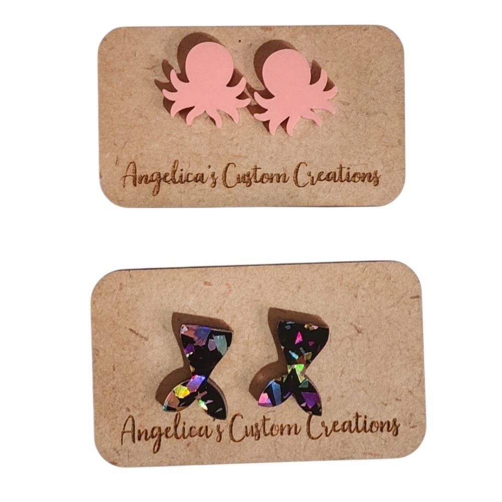Ocean Whimsy Stud Duo - Glittery/Pink, 2 Pair